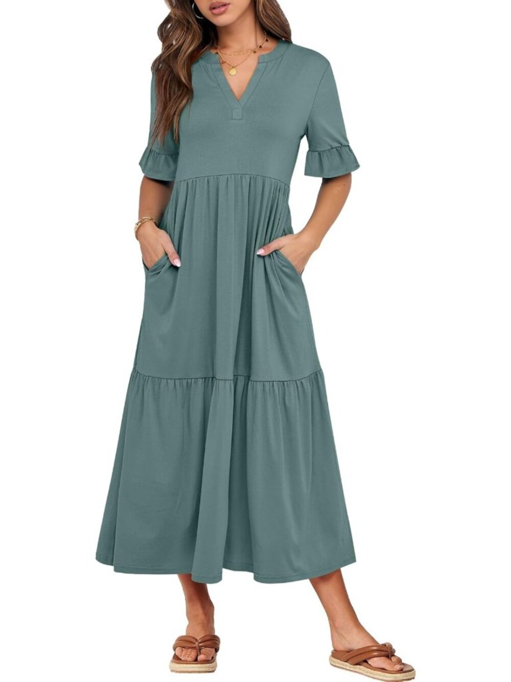 Summer Casual Maxi Dress with Ruffle Sleeves | Flowy, Comfortable, Stylish